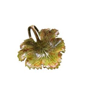 Vintage Ceramic Trinket Ring Dish Catchall Leaf 1960's Green Brown Hand Made